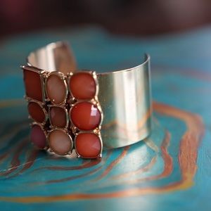 Contemporary Stones Cuff Bracelet Abstract Orange Peach Goldtone Cuff